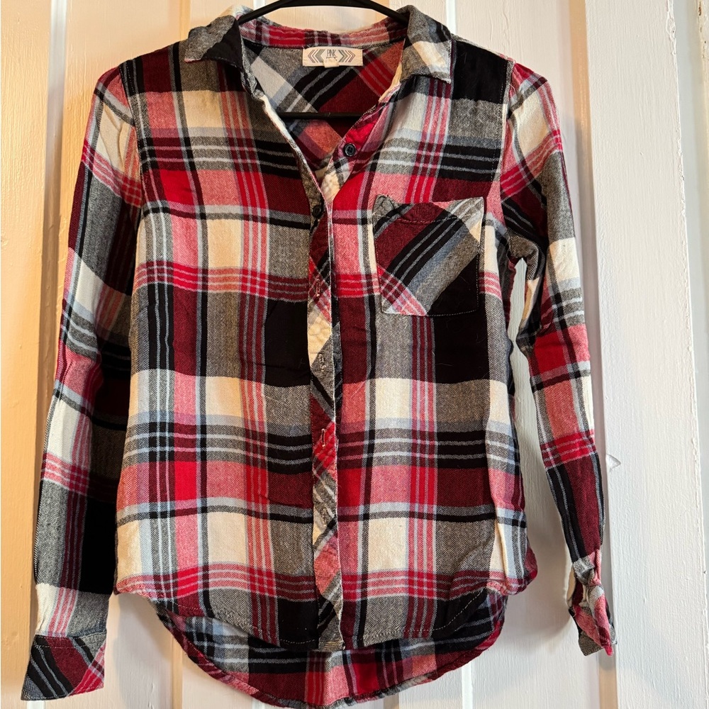 Pink Rose Red and Black Plaid Shirt